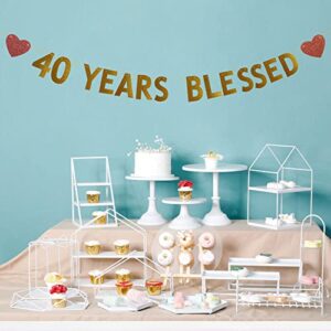 Betteryanzi Gold 40 Years Blessed Banner,Pre-strung,40th Birthday / Wedding Anniversary Party Decorations Supplies,Gold Glitter Paper Garlands Backdrops,Letters Gold 40 YEARS BLESSED