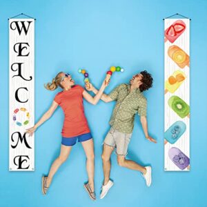 Summer Popsicle Porch Banner Welcome Summer Seasonal Holiday Party Farmhouse Front Door Sign Wall Hanging Banner Decoration