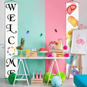 Summer Popsicle Porch Banner Welcome Summer Seasonal Holiday Party Farmhouse Front Door Sign Wall Hanging Banner Decoration