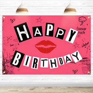 happy birthday backdrop banner decor hot pink – burn book birthday party theme decorations for room y2k aesthetic early 2000s teens girls women supplies