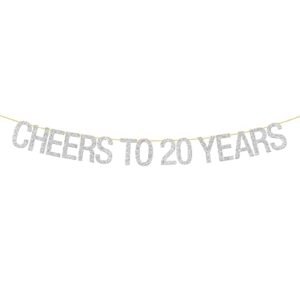cheers to 20 years banner – happy 20th birthday party bunting sign – 20th wedding anniversary decorations supplies – silver