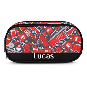 fire truck custom pencil pen case, personalized pencil bag pouch box with zipper, pencil pouch for school office and travel