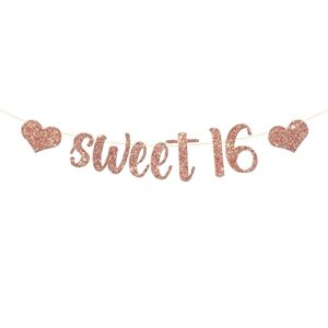 monmon & craft sweet 16 banner / happy 16th birthday party decorations / sweet 16th wedding anniversary / cheers to 16 years party supplies rose gold