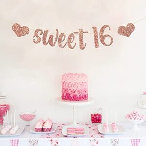 MonMon & Craft Sweet 16 Banner / Happy 16th Birthday Party Decorations / Sweet 16th Wedding Anniversary / Cheers to 16 Years Party Supplies Rose Gold