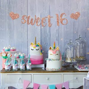 MonMon & Craft Sweet 16 Banner / Happy 16th Birthday Party Decorations / Sweet 16th Wedding Anniversary / Cheers to 16 Years Party Supplies Rose Gold