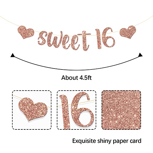 MonMon & Craft Sweet 16 Banner / Happy 16th Birthday Party Decorations / Sweet 16th Wedding Anniversary / Cheers to 16 Years Party Supplies Rose Gold