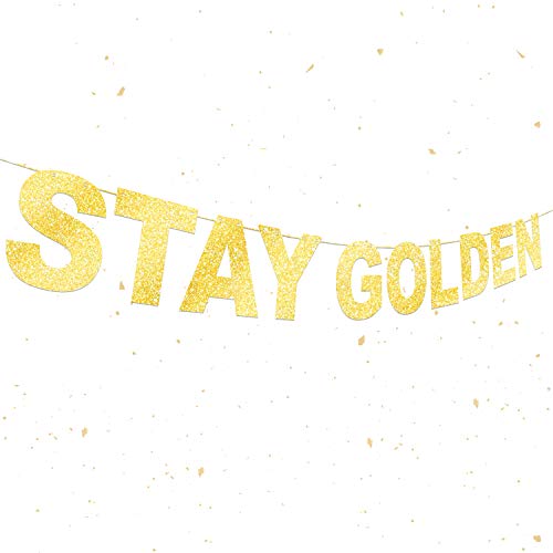 Stay Golden Banner Lucky Birthday Party Decorations Picks for Gold Glitter Happy Birthday Bunting Garland Decor Supplies