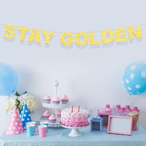 Stay Golden Banner Lucky Birthday Party Decorations Picks for Gold Glitter Happy Birthday Bunting Garland Decor Supplies