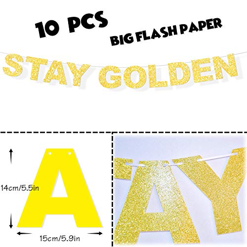 Stay Golden Banner Lucky Birthday Party Decorations Picks for Gold Glitter Happy Birthday Bunting Garland Decor Supplies