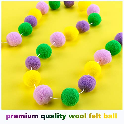 3 Pieces Mardi Gras Pom Pom Ball Garland Carnival Wool Felt Ball Garland Banner Purple Green Yellow Hanging Banner Decoration for Mardi Gras Carnival Party Festivals Decoration