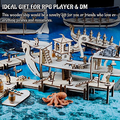 3D RPG Miniatures Ship Wood Laser Cut, 3-Level with 1" Grid Battle Terrain Map Perfect for D&D, Pathfinderor Other Tabletop Games