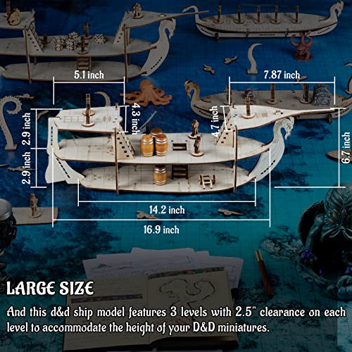 3D RPG Miniatures Ship Wood Laser Cut, 3-Level with 1" Grid Battle Terrain Map Perfect for D&D, Pathfinderor Other Tabletop Games