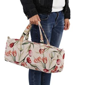 AYNEFY Handmake Knitting Bag, 17.32 x 5.51 x 6.69 inch Household Fabric Crafts Knitting Needles Storage Sweater Sewing Needles with Carry Handles Organizer Bag(Rose Jacquard)