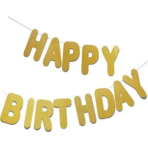 happy birthday string banner, party supplies (gold, 10.25 in x 10.5 ft)