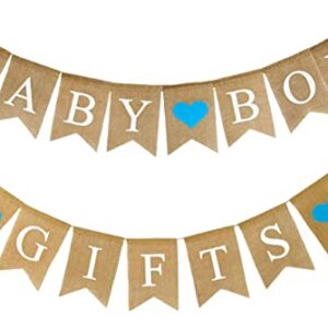 Shimmer Anna Shine BABY BOY and GIFTS Burlap Banner for Baby Shower Decorations and Gender Reveal Party (Blue)