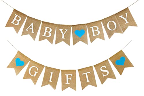 Shimmer Anna Shine BABY BOY and GIFTS Burlap Banner for Baby Shower Decorations and Gender Reveal Party (Blue)