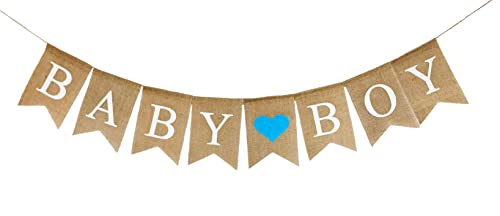 Shimmer Anna Shine BABY BOY and GIFTS Burlap Banner for Baby Shower Decorations and Gender Reveal Party (Blue)