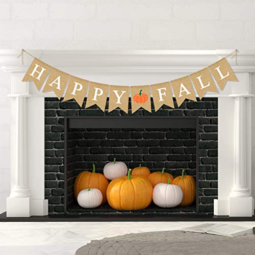 Jute Burlap Happy Fall Banner Maple Pumpkin Fall Festival Thanksgiving Day Mantel Fireplace Decoration