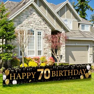 70th birthday decorations yard banner, happy 70th birthday decorations for men women, black gold 70 years old birthday party sign backdrop decorations for outdoor indoor, fabric sturdy, vicycaty