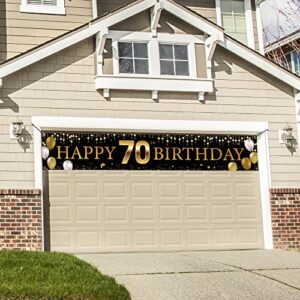 70th Birthday Decorations Yard Banner, Happy 70th Birthday Decorations For Men Women, Black Gold 70 Years Old Birthday Party Sign Backdrop Decorations for Outdoor Indoor, Fabric Sturdy, Vicycaty