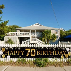 70th Birthday Decorations Yard Banner, Happy 70th Birthday Decorations For Men Women, Black Gold 70 Years Old Birthday Party Sign Backdrop Decorations for Outdoor Indoor, Fabric Sturdy, Vicycaty