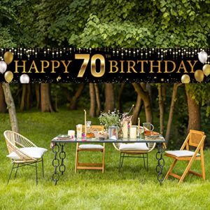 70th Birthday Decorations Yard Banner, Happy 70th Birthday Decorations For Men Women, Black Gold 70 Years Old Birthday Party Sign Backdrop Decorations for Outdoor Indoor, Fabric Sturdy, Vicycaty