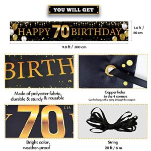 70th Birthday Decorations Yard Banner, Happy 70th Birthday Decorations For Men Women, Black Gold 70 Years Old Birthday Party Sign Backdrop Decorations for Outdoor Indoor, Fabric Sturdy, Vicycaty