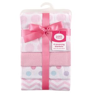 Luvable Friends Unisex Baby Cotton Flannel Receiving Blankets, Pink Dots 4-Pack, One Size