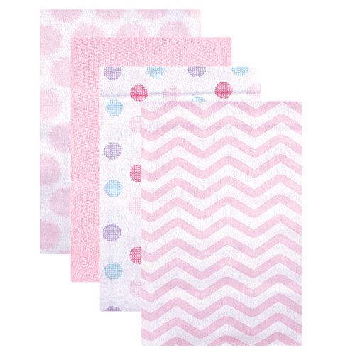 Luvable Friends Unisex Baby Cotton Flannel Receiving Blankets, Pink Dots 4-Pack, One Size