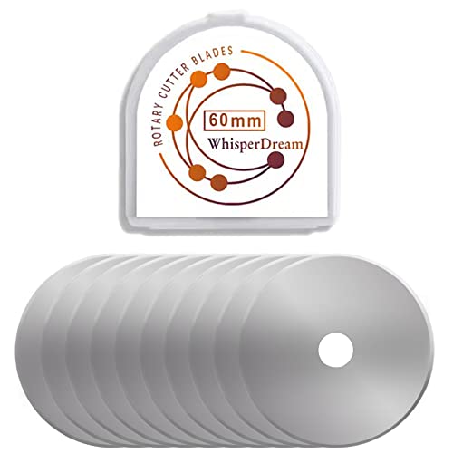 WhisperDream 60mm Rotary Cutter Blades - 10 Pack Replacement Blades - Sharper Blades Have Better Cutting Effect, Great for Sewing, Quilting Supplies, Fabric and Crafts (Round Hole-60mm)