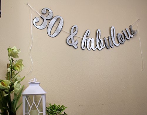 All About Details 30 & Fabulous Cursive Banner (Black & Silver)