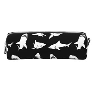 ykklima leather pencil case – cute white shark fierce black pattern, stationery bag pen organizer makeup cosmetic holder pouch for school work office college