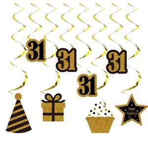 31st gold birthday hanging swirls, 20pcs gold and black 31 years party decorations