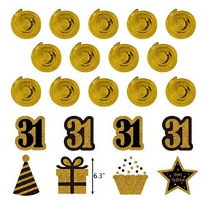 31st Gold Birthday Hanging Swirls, 20pcs Gold and Black 31 Years Party Decorations