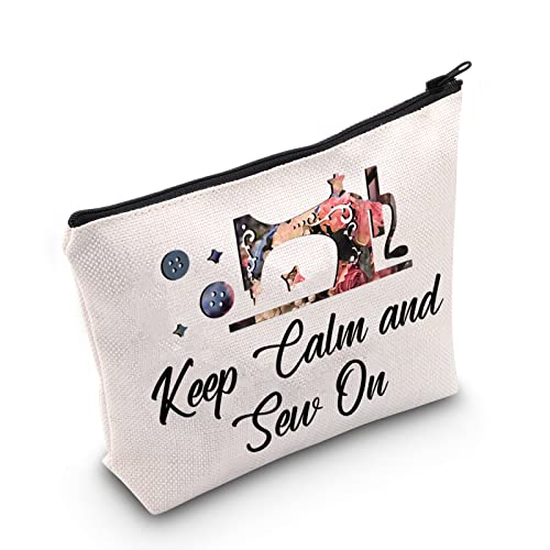 CMNIM Sewing Gifts for Sewing Lovers Makeup Bag Keep Calm and Sew On Quilting Gifts for Mom Grandma Birthday Christmas Travel Toiletry Bag (Keep Calm and Sew Makeup Bag)