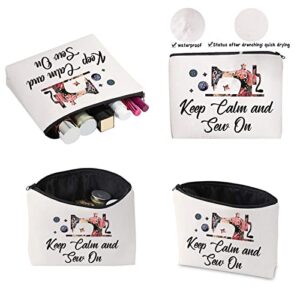 CMNIM Sewing Gifts for Sewing Lovers Makeup Bag Keep Calm and Sew On Quilting Gifts for Mom Grandma Birthday Christmas Travel Toiletry Bag (Keep Calm and Sew Makeup Bag)