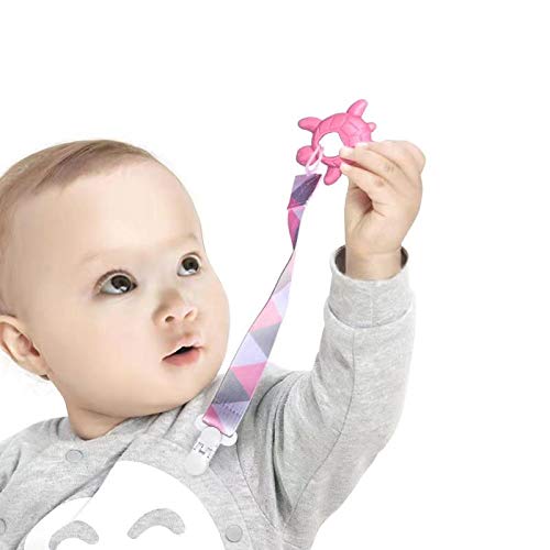 Habadeer Baby Pacifier Clips Girls 4 Pack Universal Pacifiers,Teething Toys, Baby Bibs