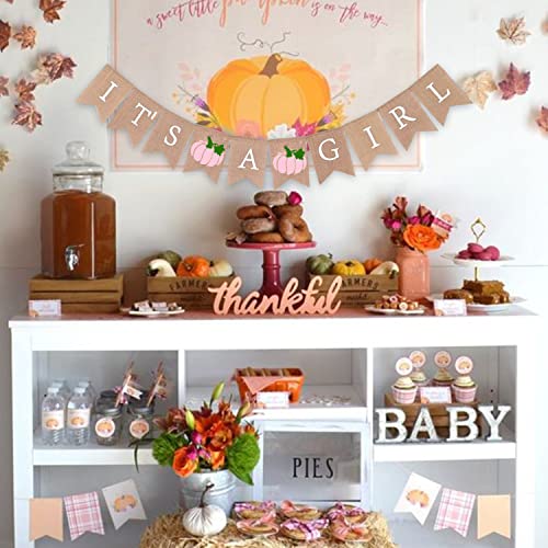 Gankbite Pumpkin It's A Girl Burlap Banner Pink Fall Baby Shower Garland Little Pumpkin Theme Decoration