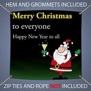 BANNER BUZZ MAKE IT VISIBLE Merry Christmas & Happy New Year To All Banner, 11 Oz Vinyl, Christmas Decor Sign with Metal Grommets & Hemmed Edges, Perfect for Home Outdoor Garden Party Decor (5' X 2')