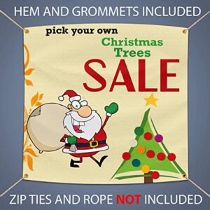 BANNER BUZZ MAKE IT VISIBLE Pick Your Own Christmas Tree Sale Banner, Holiday Sale Advertising Banner, 11 Oz Vinyl, Metal Grommets & Hemmed Edges, Perfect for Outdoor Business Sign (3' X 2')