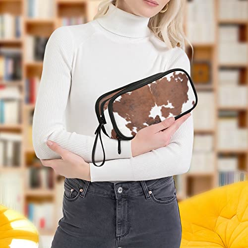 TSENQUE Brown Cow Print Pencil Case Big Capacity 3 Compartments Pencil Bag Large Storage Pen Box Pouch for College School Office