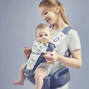 Bebamour Baby Carrier Newborn Front and Back Carry Baby Carrier Newborn to Toddler Baby Hip Carrier with Head Hood & 3 Pieces Teething Pads (Grey)