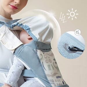 Bebamour Baby Carrier Newborn Front and Back Carry Baby Carrier Newborn to Toddler Baby Hip Carrier with Head Hood & 3 Pieces Teething Pads (Grey)