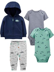 simple joys by carter’s unisex babies’ 4-piece jacket, pant, and bodysuit set, navy, dinosaur, 3-6 months