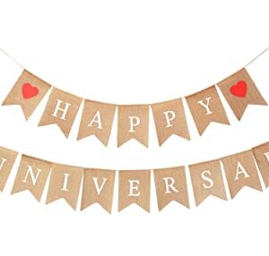 Mandala Crafts Happy Anniversary Banner Burlap Garland - Happy Wedding Anniversary Banner - Happy Anniversary Decorations for Party