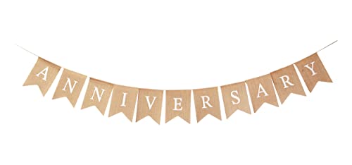 Mandala Crafts Happy Anniversary Banner Burlap Garland - Happy Wedding Anniversary Banner - Happy Anniversary Decorations for Party