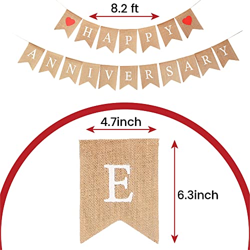 Mandala Crafts Happy Anniversary Banner Burlap Garland - Happy Wedding Anniversary Banner - Happy Anniversary Decorations for Party