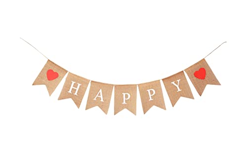 Mandala Crafts Happy Anniversary Banner Burlap Garland - Happy Wedding Anniversary Banner - Happy Anniversary Decorations for Party