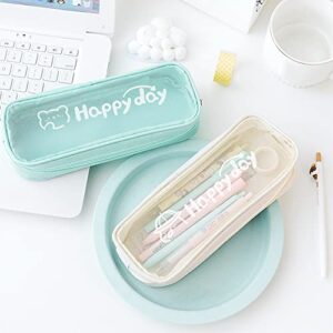 Cute Pencil Case, Clear Pencil Pouch, Large Capacity Mesh Pen Bag with Zipper, Aesthetic Pencil Case Organizer, Portable Stationery Bag for Students Adults Women (Green)