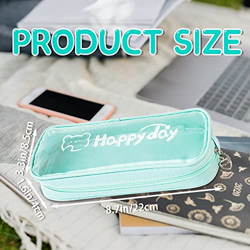 Cute Pencil Case, Clear Pencil Pouch, Large Capacity Mesh Pen Bag with Zipper, Aesthetic Pencil Case Organizer, Portable Stationery Bag for Students Adults Women (Green)